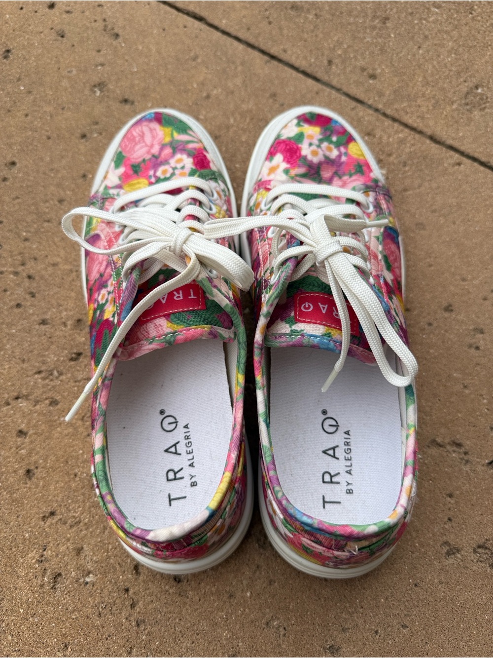 Traq by Alegria Pink Floral Lace-Up Sneakers